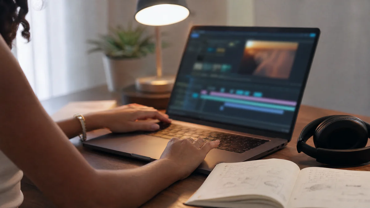 Editor de vídeo produzindo conteúdo para canal dark sem aparecer