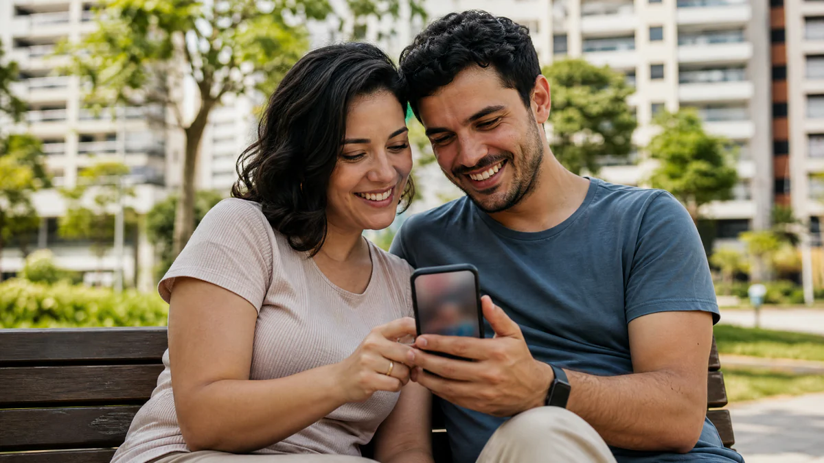 Casal agendando visita a imóvel pelo WhatsApp